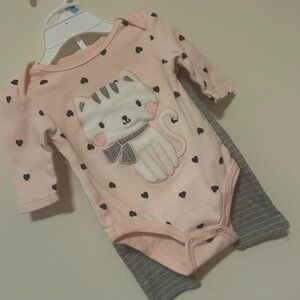 Bon Bebe Pink Cat Bodysuit Set